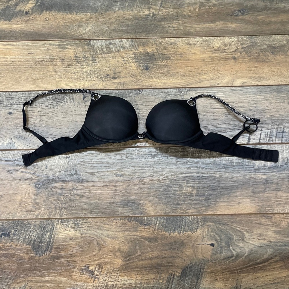 Victoria's Secret Sexy Little Things Black Leopard Strap Push Up Bra 32A Y2K